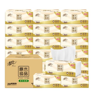 清风（APP）盒装抽取式面纸  抽纸 原木纯品金装系列 3层120抽软抽纸巾*10包